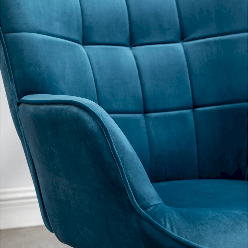 Fauteuil capitonné en velours avec repose-pieds