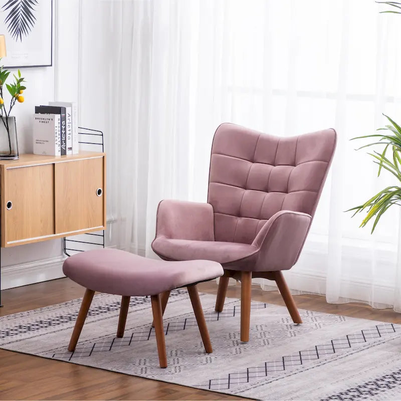 Fauteuil capitonné en velours avec repose-pieds