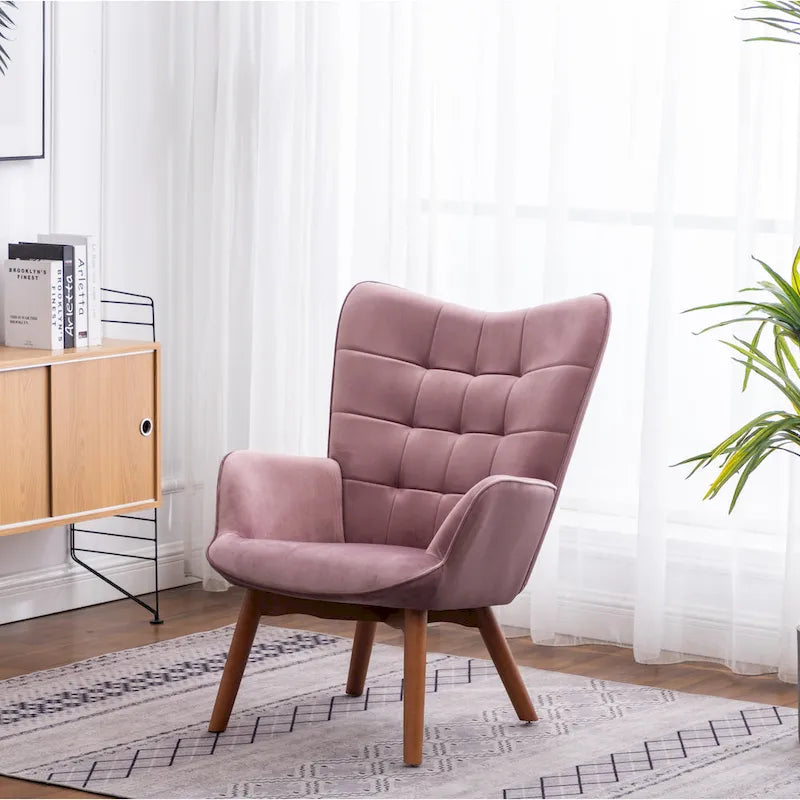 Fauteuil capitonné en velours avec repose-pieds