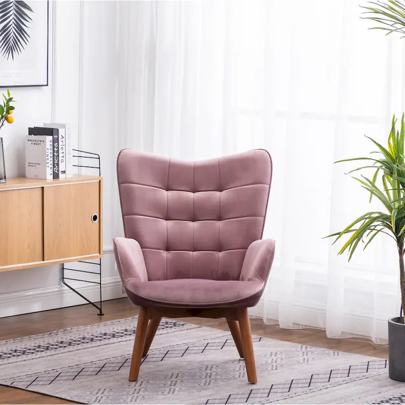 Fauteuil capitonné en velours avec repose-pieds