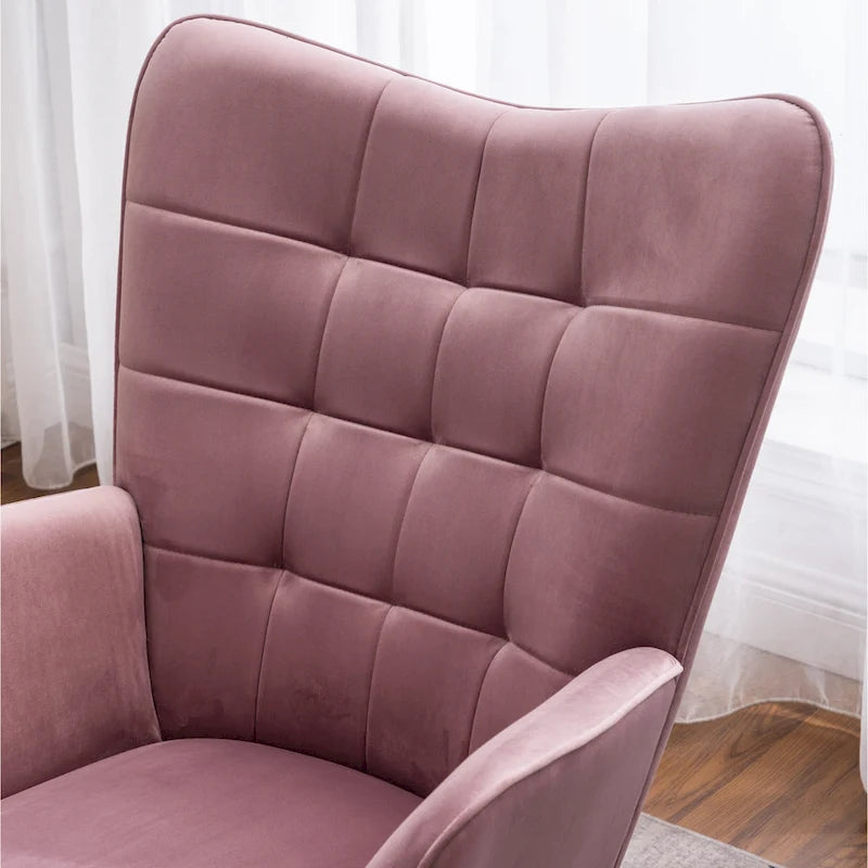 Fauteuil capitonné en velours avec repose-pieds