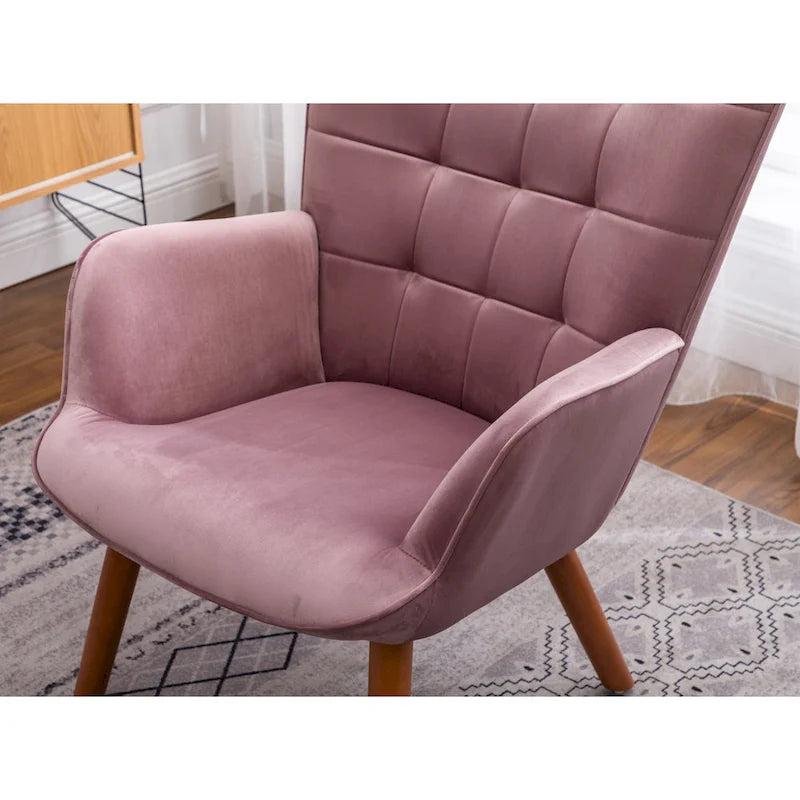 Fauteuil capitonné en velours avec repose-pieds