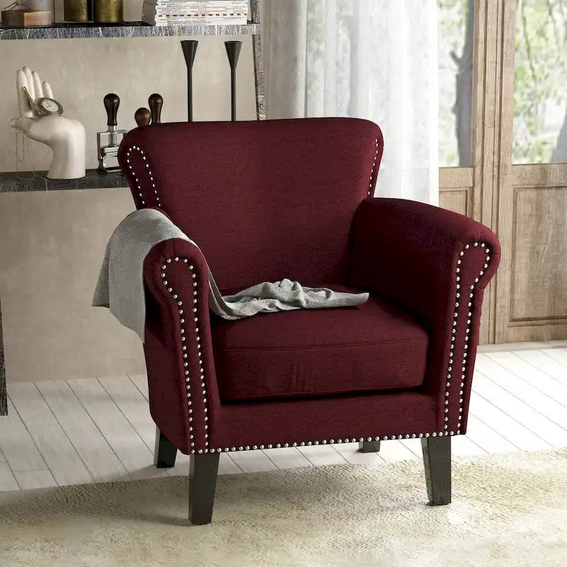 Fauteuil club moderne à oreilles, orné de détails cloutés