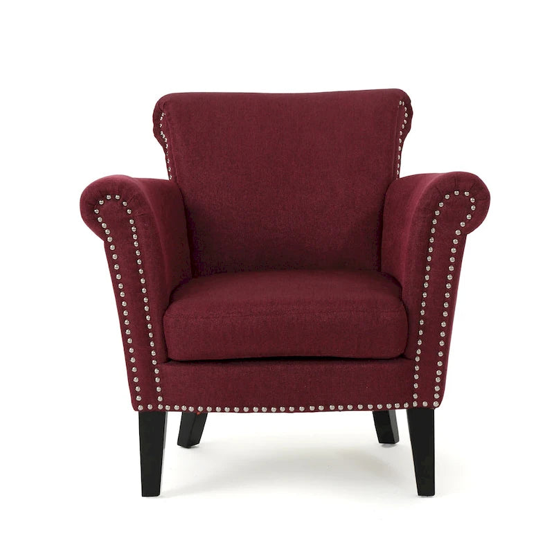 Fauteuil club moderne à oreilles, orné de détails cloutés