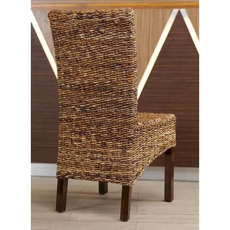 Chaises de salle à manger en feuilles de bananier tressées/acajou (lot de deux)