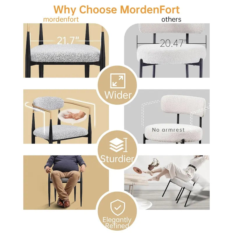Un ensemble de deux chaises de salle à manger et de fauteuils en velours modernes.