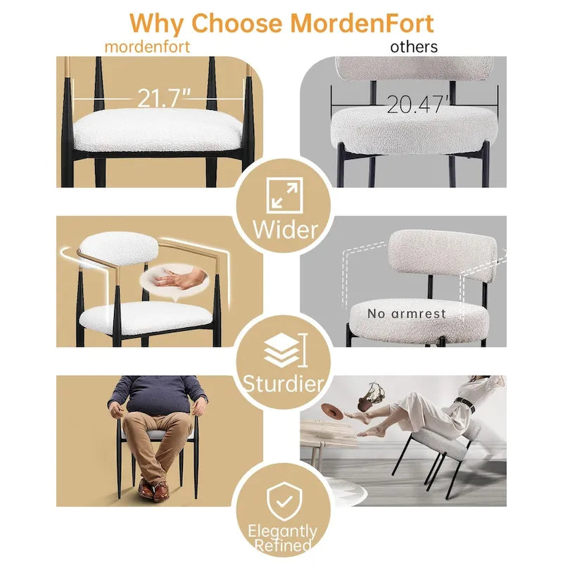 Un ensemble de deux chaises de salle à manger et de fauteuils en velours modernes.