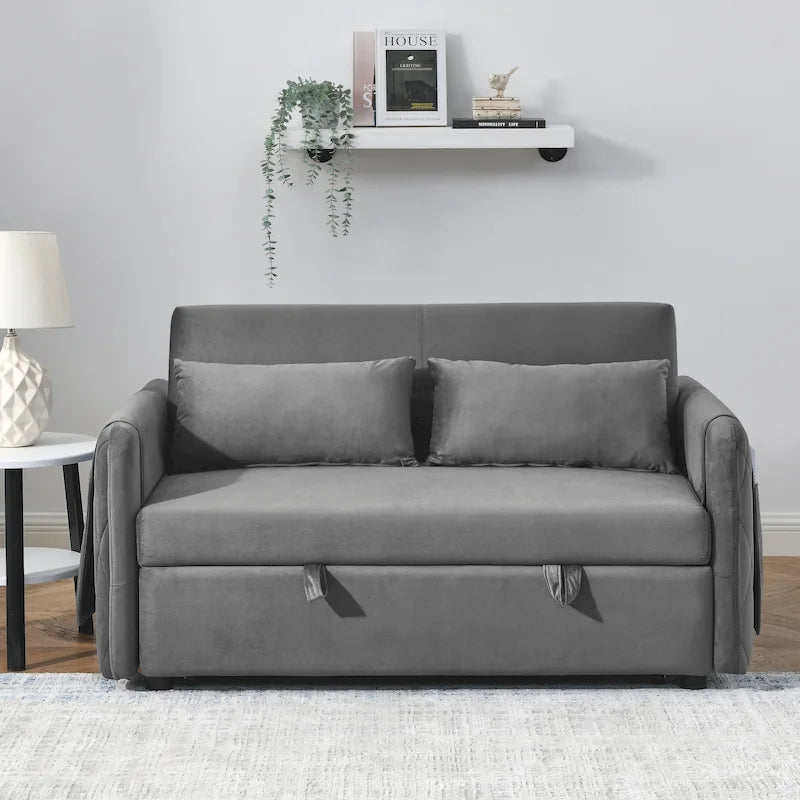 Canapé convertible moderne en velours avec 2 oreillers