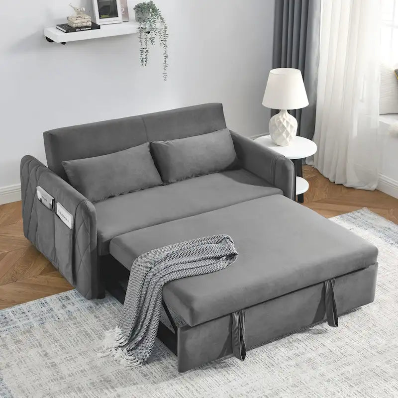 Canapé convertible moderne en velours avec 2 oreillers