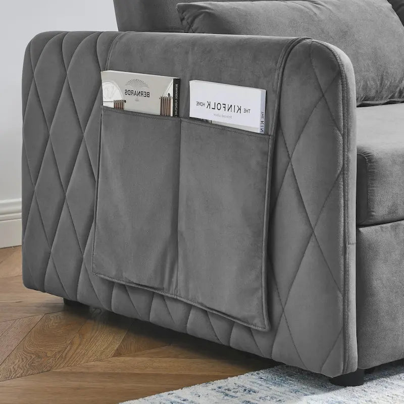 Canapé convertible moderne en velours avec 2 oreillers