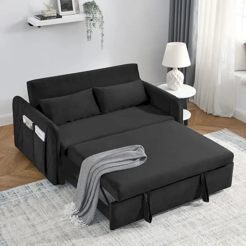 Canapé convertible moderne en velours avec 2 oreillers