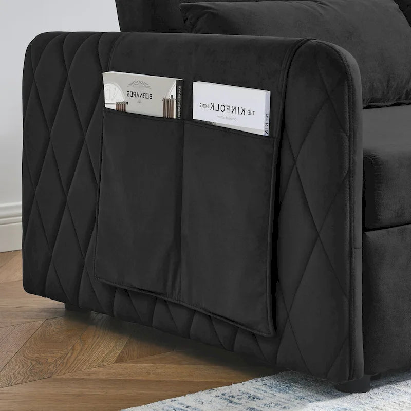 Canapé convertible moderne en velours avec 2 oreillers