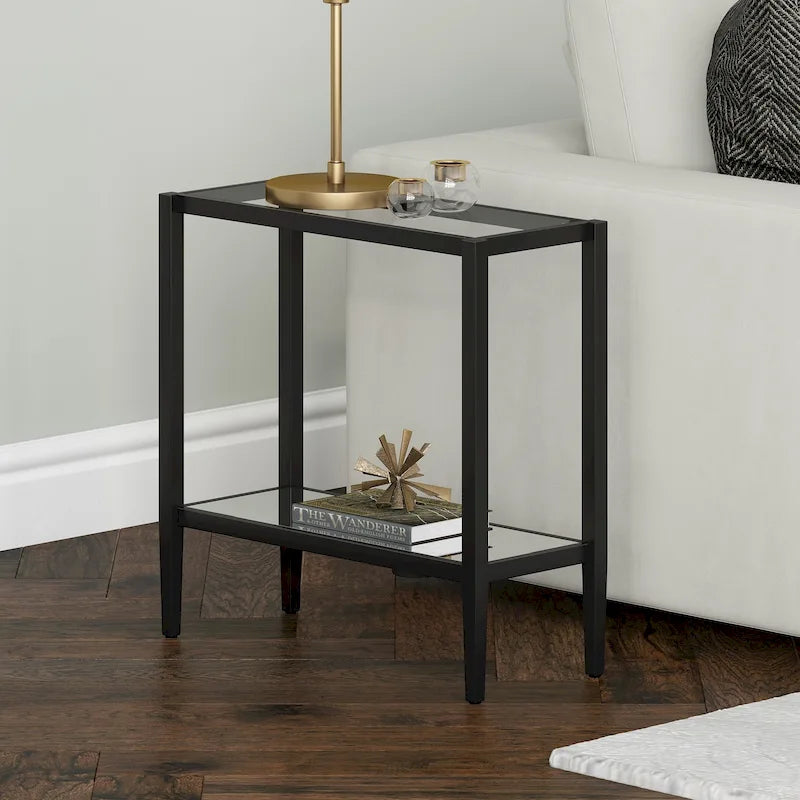 24 Table d'appoint rectangulaire avec étagère en verre