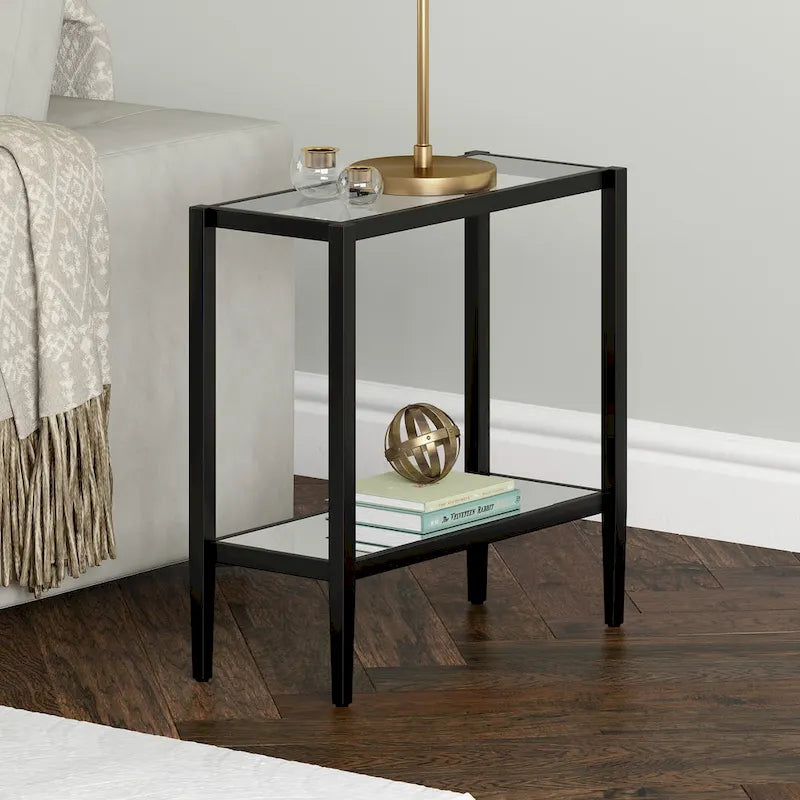 24 Table d'appoint rectangulaire avec étagère en verre