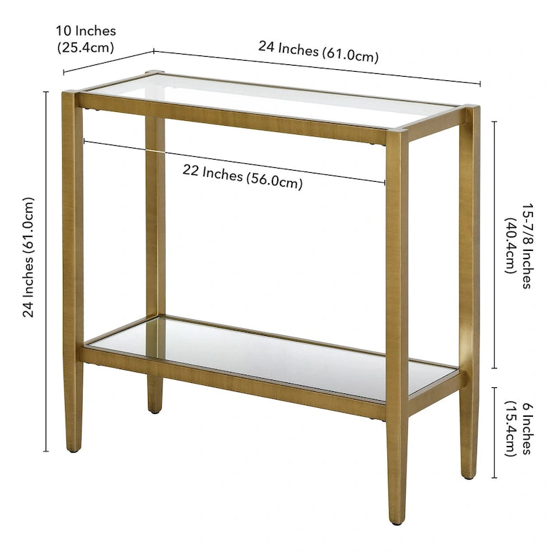 24 Table d'appoint rectangulaire avec étagère en verre