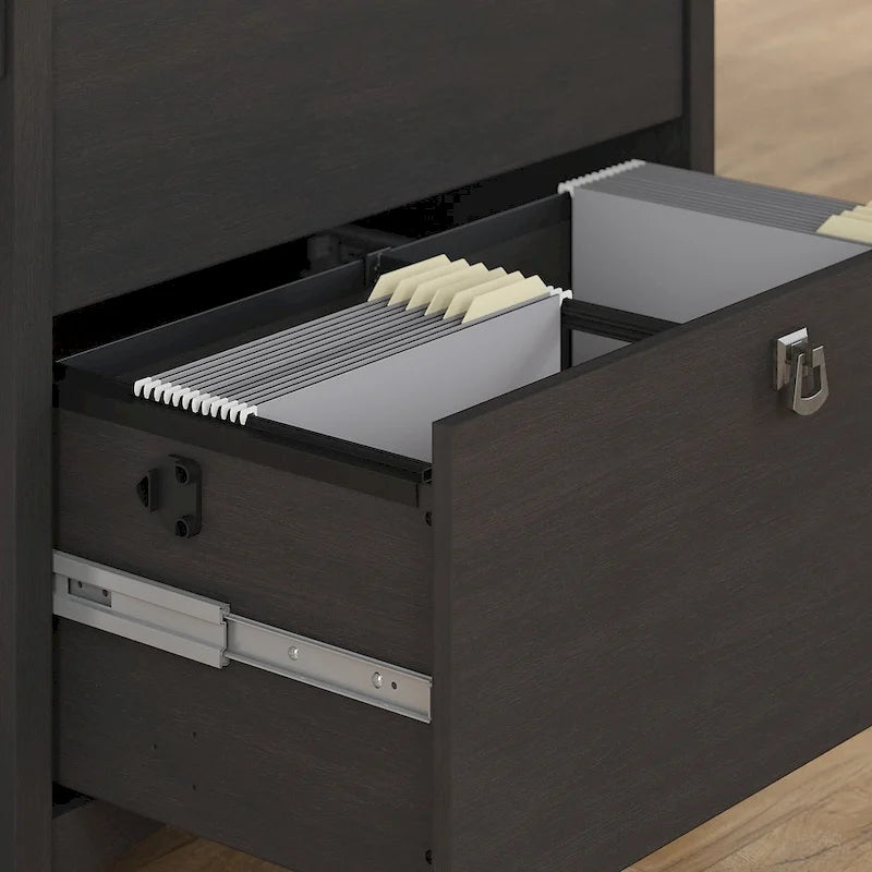 Bureau en L avec classeur latéral et bibliothèque en noir vintage