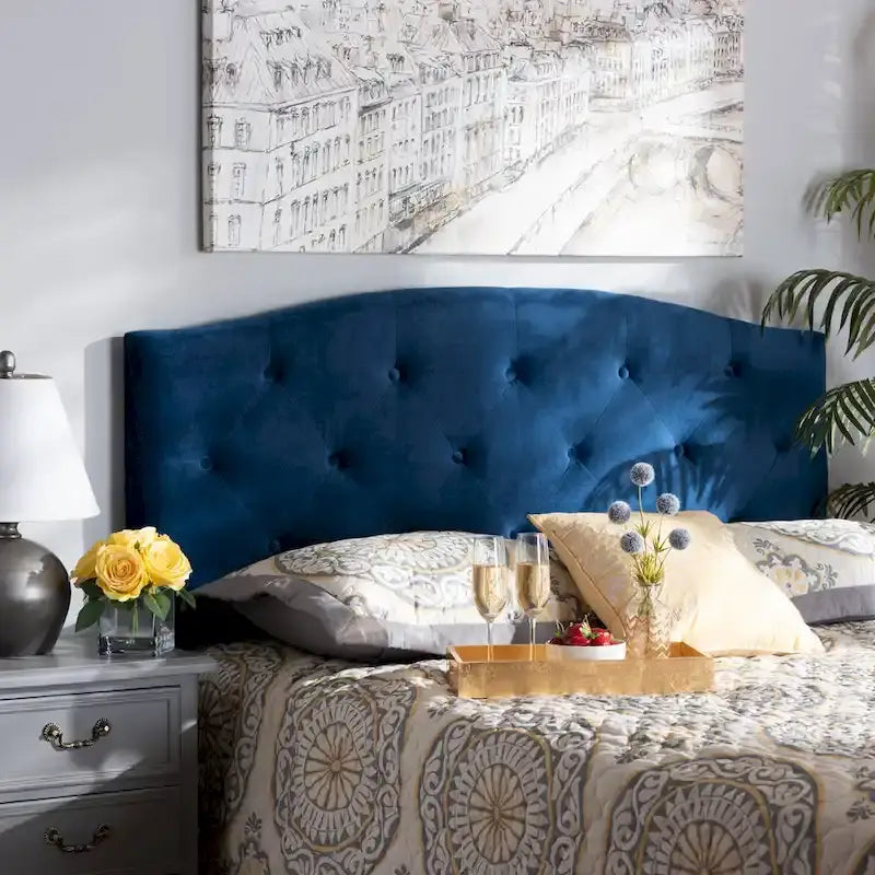 Tête de lit moderne et élégante en velours capitonné - Bleu marine