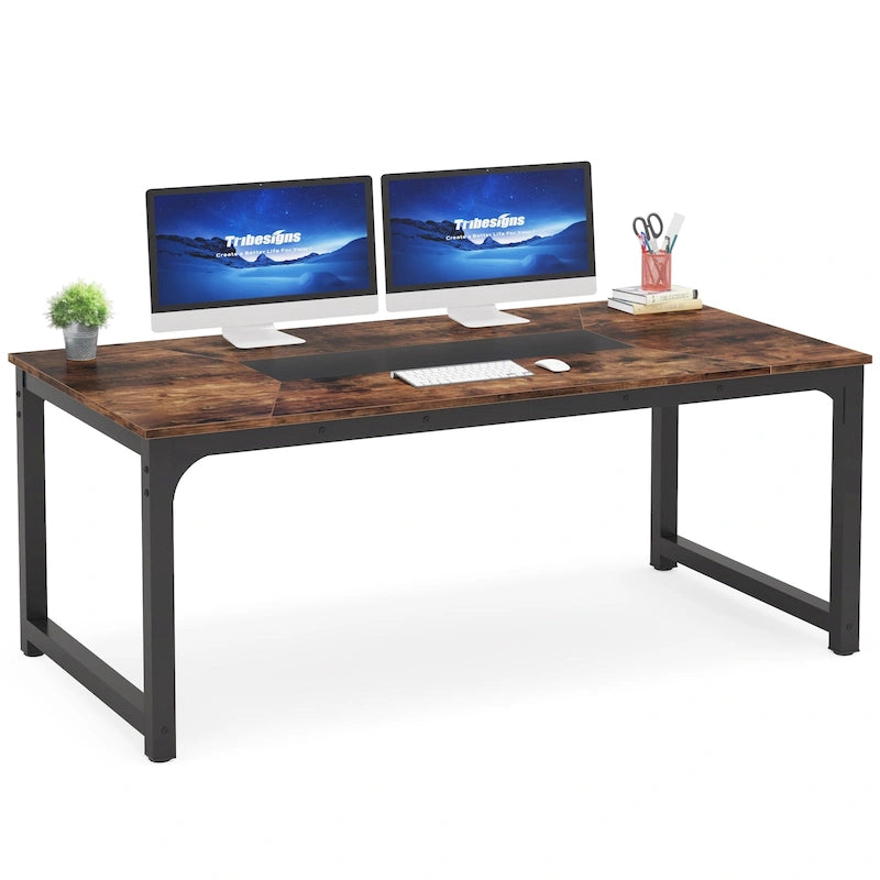 Bureau d'ordinateur de grande taille 70,87, table de conférence brun rustique