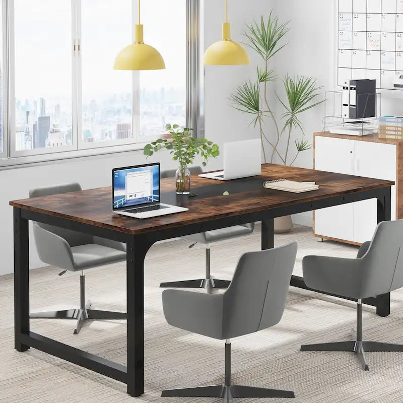 Bureau d'ordinateur de grande taille 70,87, table de conférence brun rustique