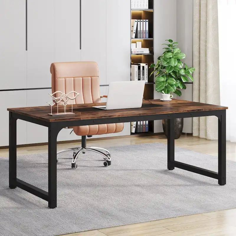 Bureau d'ordinateur de grande taille 70,87, table de conférence brun rustique