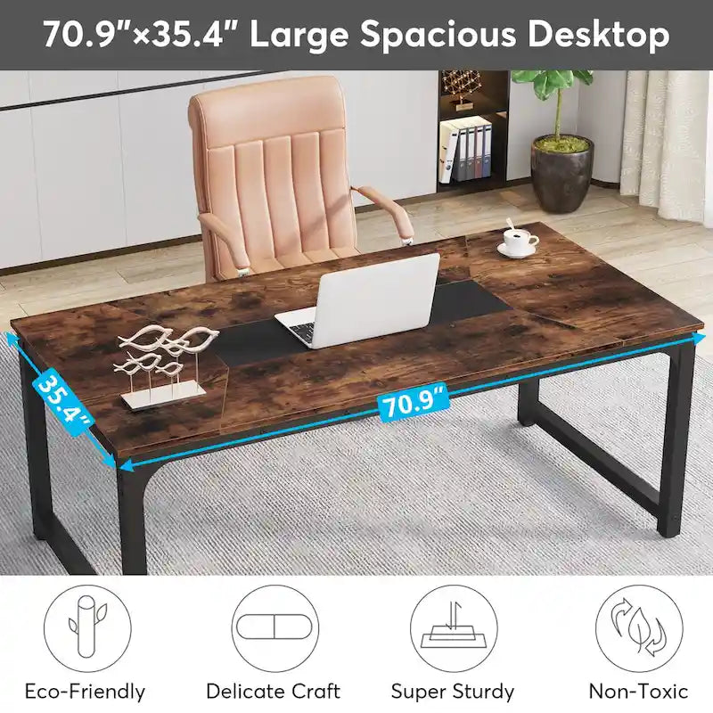 Bureau d'ordinateur de grande taille 70,87, table de conférence brun rustique