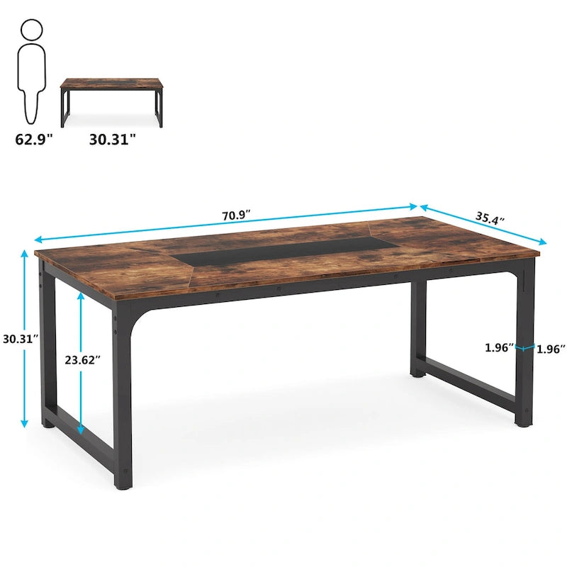 Bureau d'ordinateur de grande taille 70,87, table de conférence brun rustique