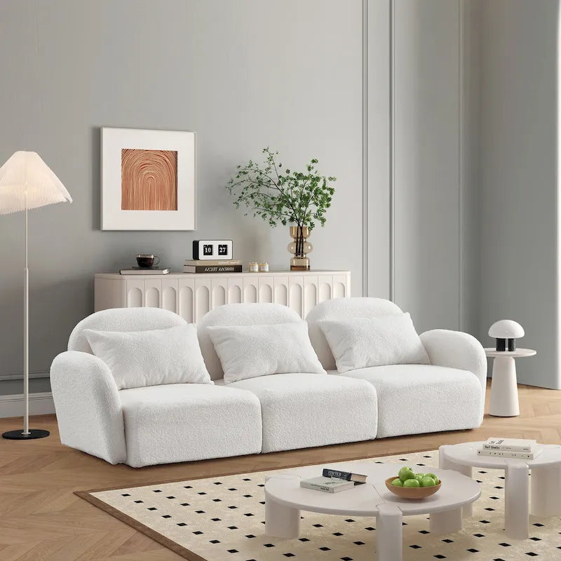Meubles de salon Canapé paresseux trois places en tissu Teddy blanc