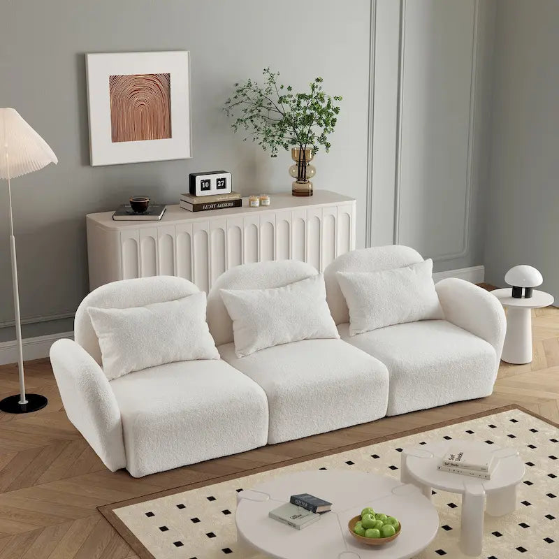 Meubles de salon Canapé paresseux trois places en tissu Teddy blanc