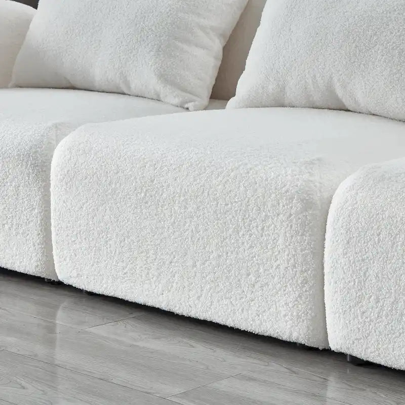 Meubles de salon Canapé paresseux trois places en tissu Teddy blanc