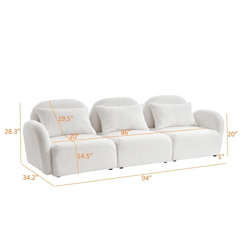Meubles de salon Canapé paresseux trois places en tissu Teddy blanc