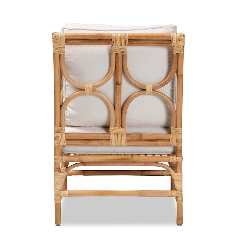 Chaise en rotin rembourrée de style bohème - Blanche/Bois naturel