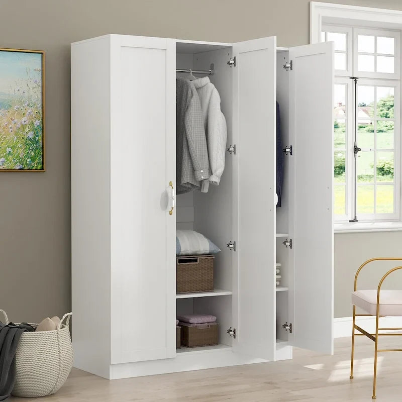 Armoire Penderie Étagères Tringle Portes Meuble de Rangement pour Placard