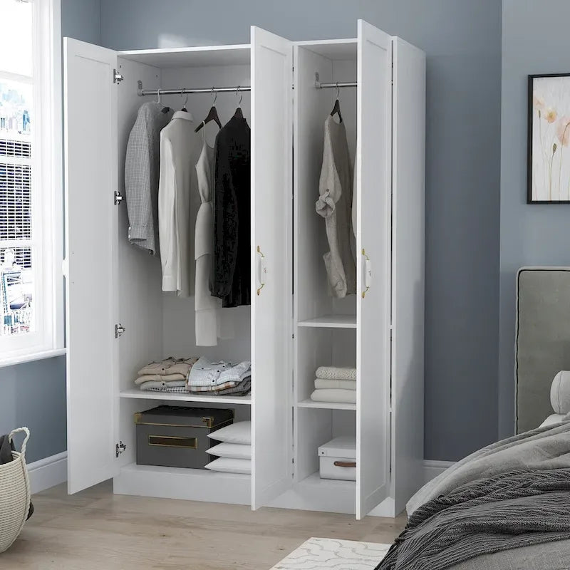 Armoire Penderie Étagères Tringle Portes Meuble de Rangement pour Placard
