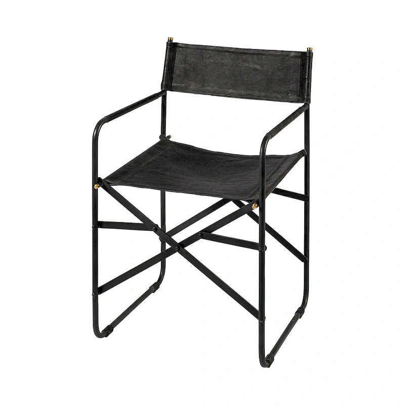 Chaises en cuir noir avec structure en fer noir – 19,7 cm de large x 21,7 cm de profondeur x 33 cm de haut