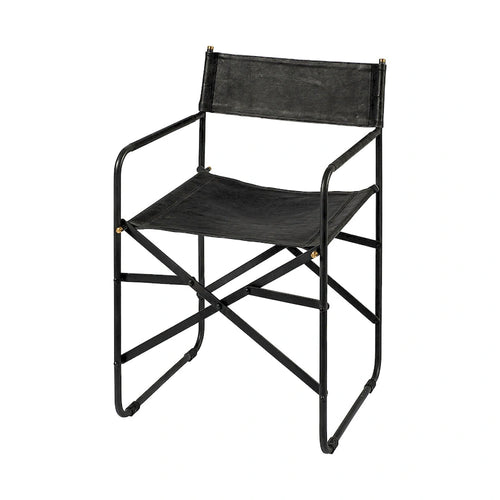 Chaises en cuir noir avec structure en fer noir – 19,7 cm de large x 21,7 cm de profondeur x 33 cm de haut