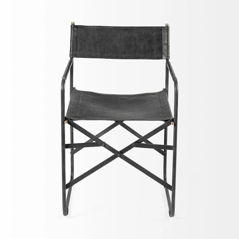 Chaises en cuir noir avec structure en fer noir – 19,7 cm de large x 21,7 cm de profondeur x 33 cm de haut