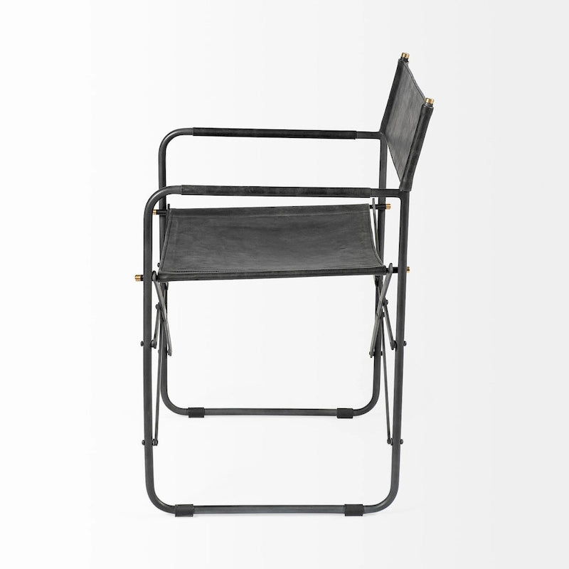 Chaises en cuir noir avec structure en fer noir – 19,7 cm de large x 21,7 cm de profondeur x 33 cm de haut