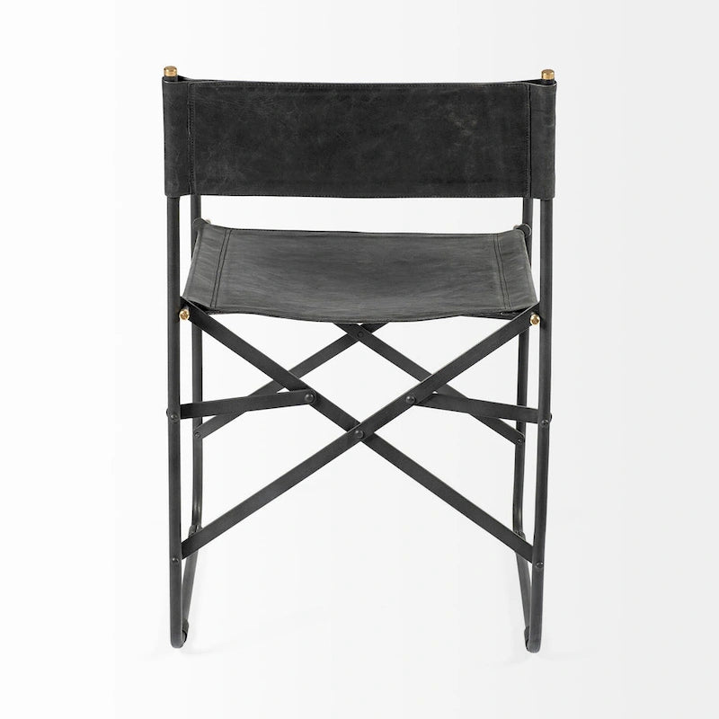 Chaises en cuir noir avec structure en fer noir – 19,7 cm de large x 21,7 cm de profondeur x 33 cm de haut