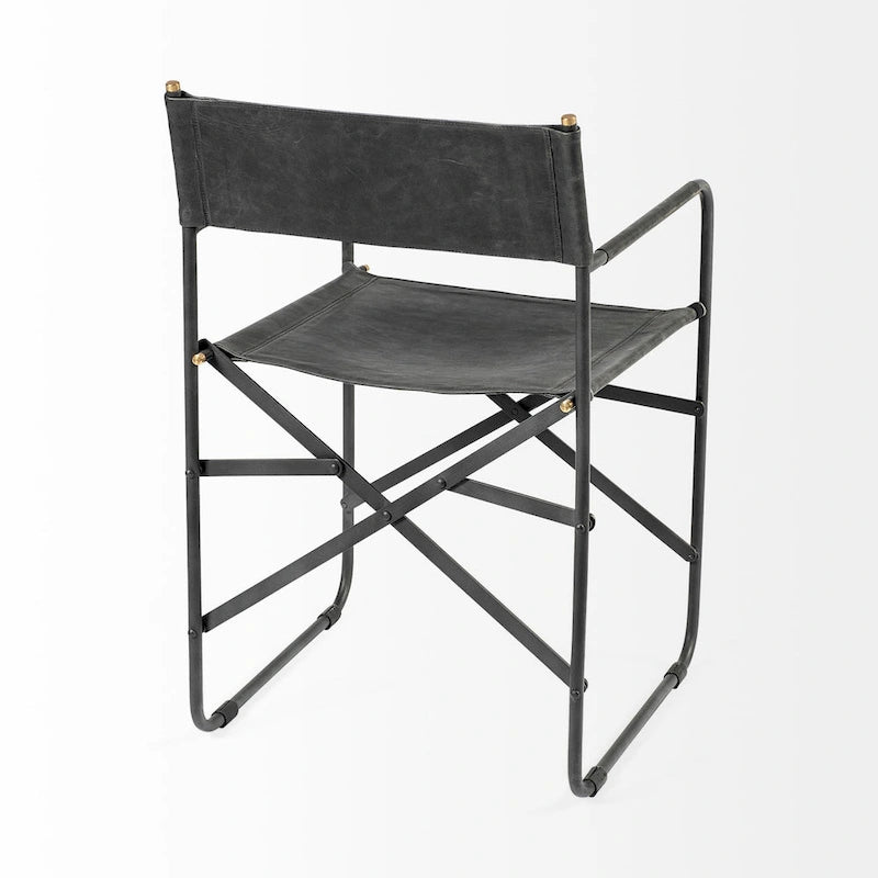 Chaises en cuir noir avec structure en fer noir – 19,7 cm de large x 21,7 cm de profondeur x 33 cm de haut