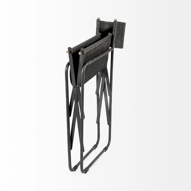 Chaises en cuir noir avec structure en fer noir – 19,7 cm de large x 21,7 cm de profondeur x 33 cm de haut