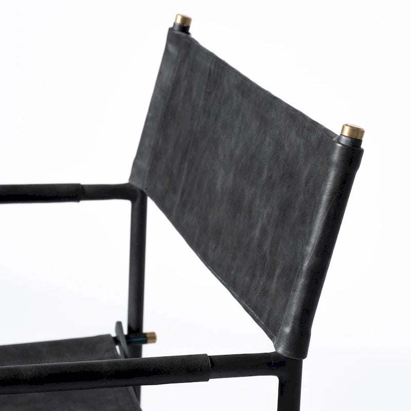 Chaises en cuir noir avec structure en fer noir – 19,7 cm de large x 21,7 cm de profondeur x 33 cm de haut