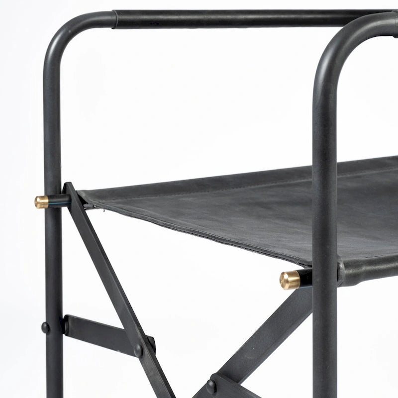Chaises en cuir noir avec structure en fer noir – 19,7 cm de large x 21,7 cm de profondeur x 33 cm de haut
