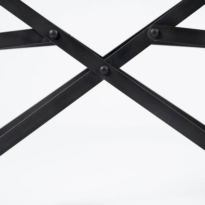 Chaises en cuir noir avec structure en fer noir – 19,7 cm de large x 21,7 cm de profondeur x 33 cm de haut