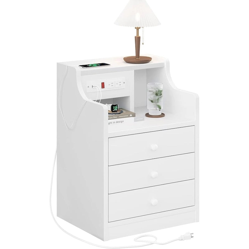 Table de chevet 3 tiroirs avec station de charge pour chambre à coucher