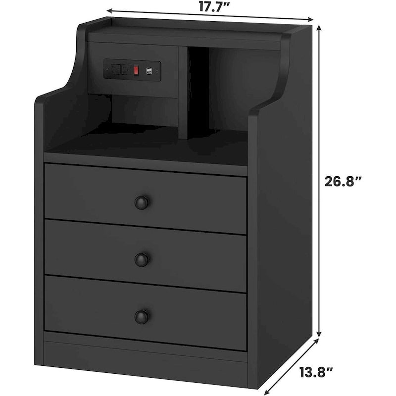 Table de chevet 3 tiroirs avec station de charge pour chambre à coucher