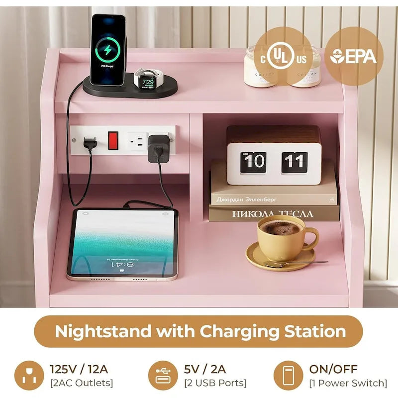 Table de chevet 3 tiroirs avec station de charge pour chambre à coucher