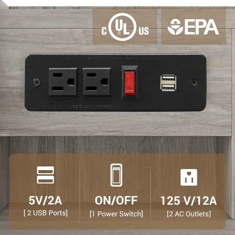 Table de chevet 3 tiroirs avec station de charge pour chambre à coucher