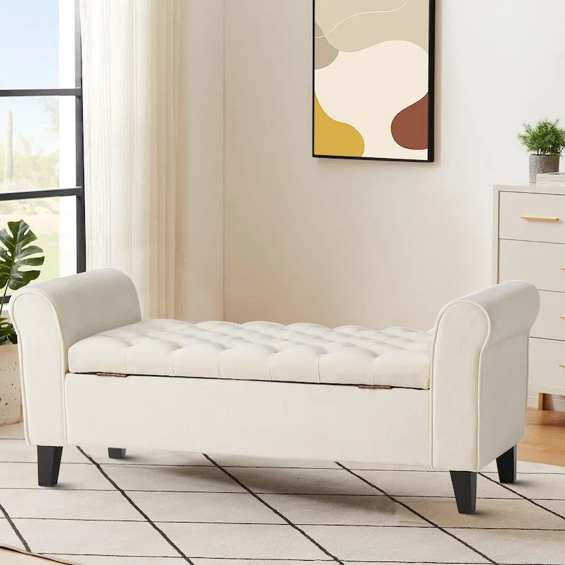 Banc de rangement capitonné moderne et élégant avec plateau relevable