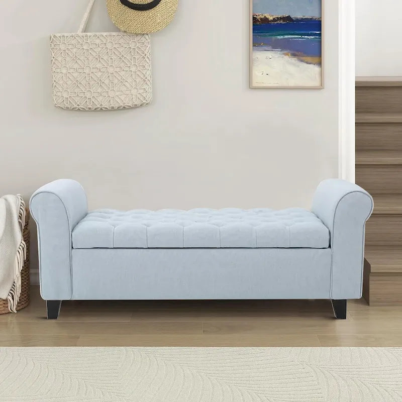 Banc de rangement capitonné moderne et élégant avec plateau relevable