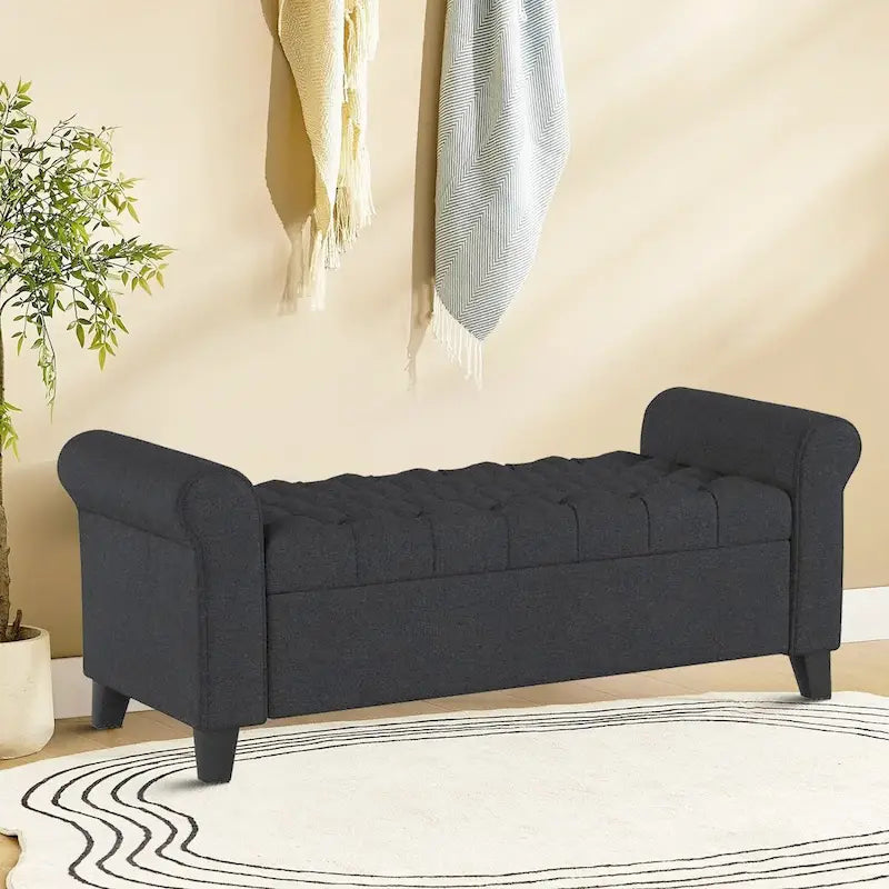 Banc de rangement capitonné moderne et élégant avec plateau relevable